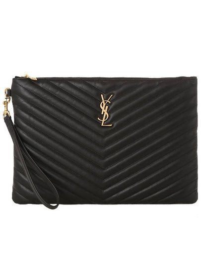 Gold Monogram Matelasse Clutch Bag Black - SAINT LAURENT - BALAAN 2