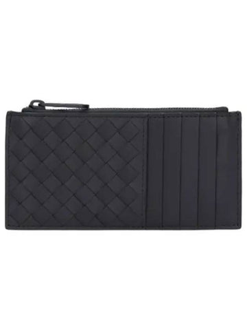 Intrecciato zipper card case gray wallet - BOTTEGA VENETA - BALAAN 1