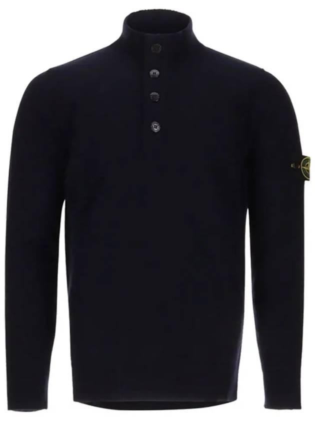 High Neck Half Button Lambswool Knit Top Navy - STONE ISLAND - BALAAN 2