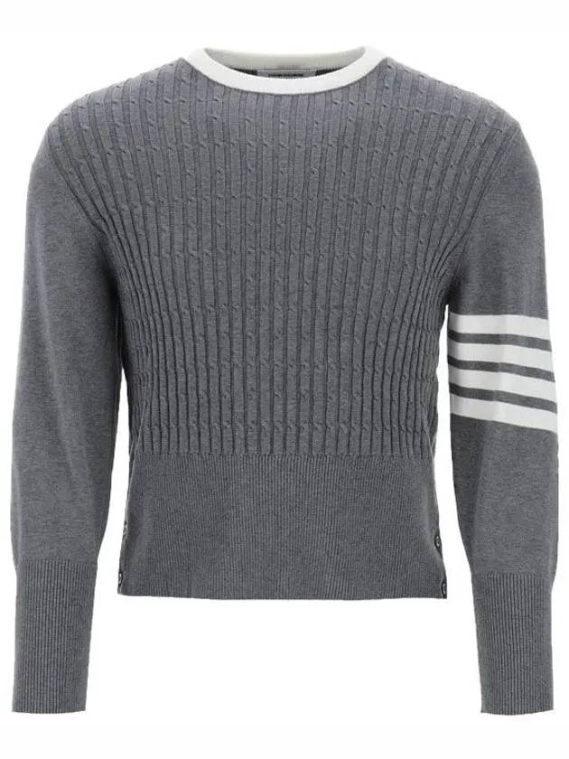 Classic 4-Bar Cable Cotton Knit Top Grey - THOM BROWNE - BALAAN 5