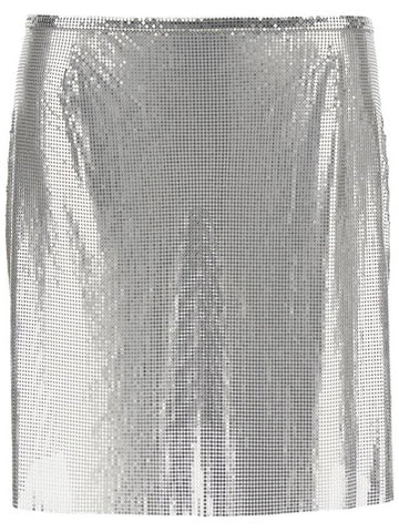 Metallic Miniskirt With High Waist And Chainmail Detail In Tech Fabric Woman - PACO RABANNE - BALAAN 1