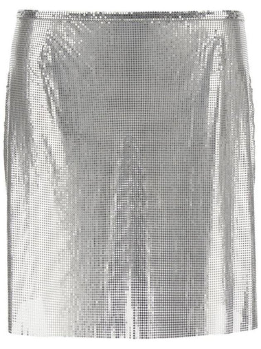 Metallic Miniskirt With High Waist And Chainmail Detail In Tech Fabric Woman - PACO RABANNE - BALAAN 1