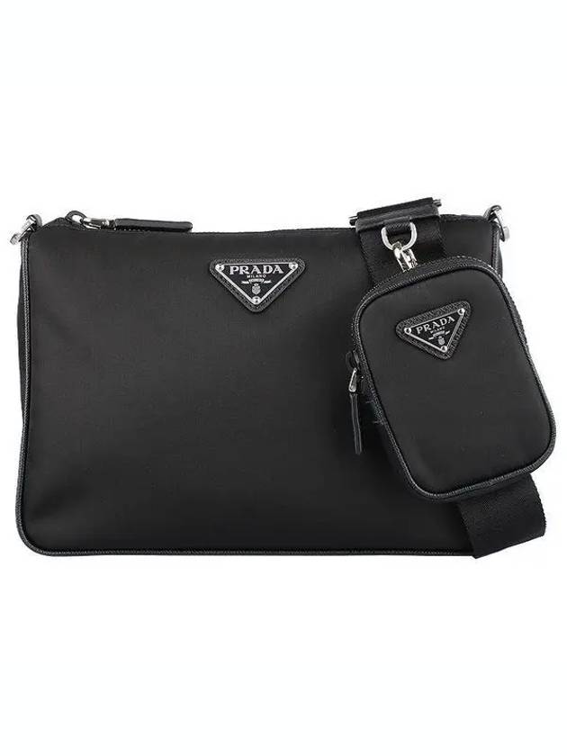 Triangle Logo Re-Nylon Saffiano Leather Shoulder Bag Black - PRADA - BALAAN 2