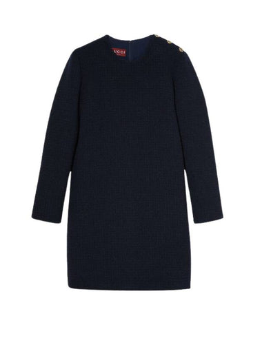 Checked boucl wool short dress navy - GUCCI - BALAAN 1