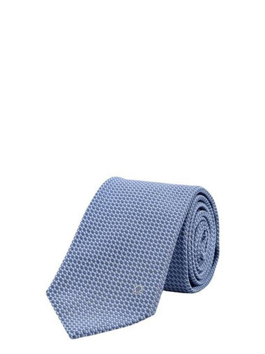 Embroidered Logo Silk Tie Blue - SALVATORE FERRAGAMO - BALAAN 1