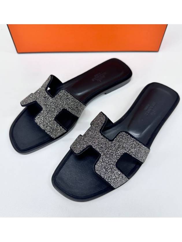 Glitter Oran Sandals Slippers Black - HERMES - BALAAN 2