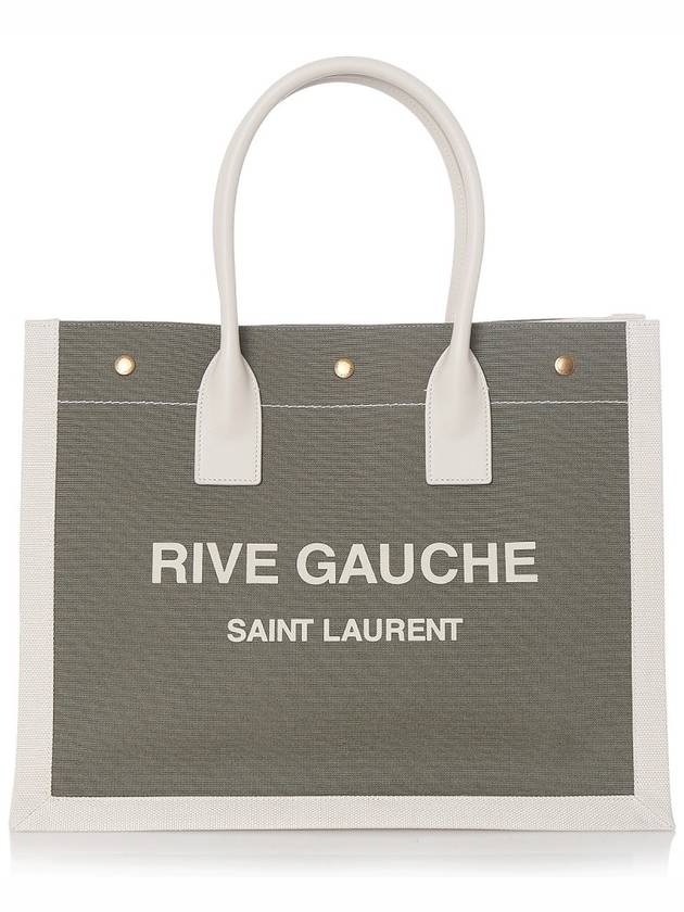 Rive Gauche Logo Linen Small Tote Bag Military Green - SAINT LAURENT - BALAAN 2