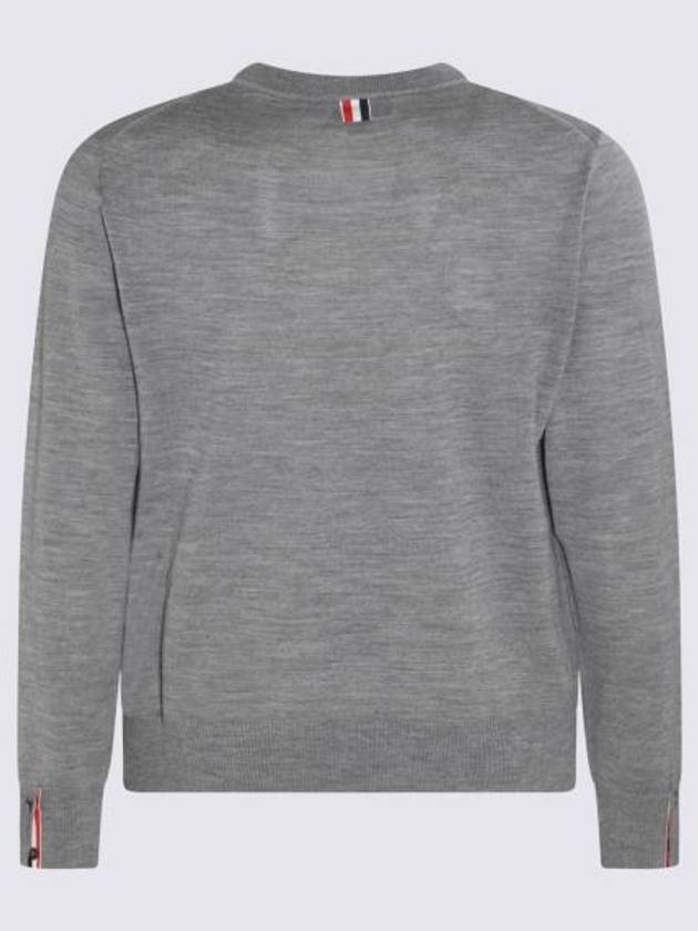 Intarsia Stitch Crew Neck Merino Wool Knit Top Light Grey - THOM BROWNE - BALAAN 4