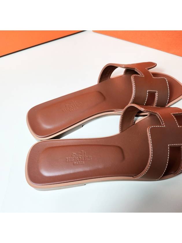 Oran Calfskin Slippers Gold Piqures Ecrues - HERMES - BALAAN 6