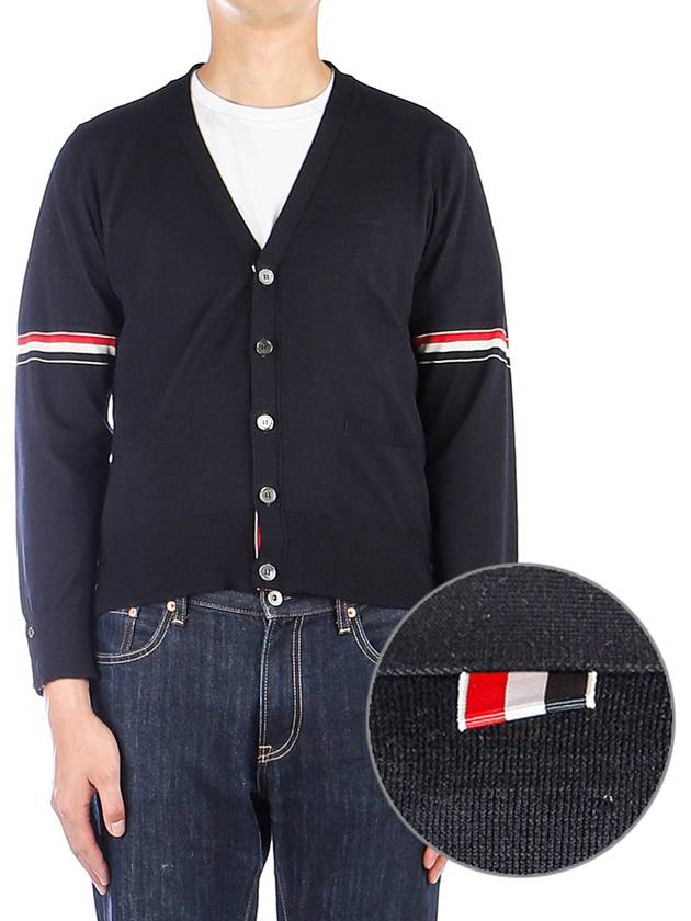 Stripe Armband Merino Wool Cardigan Navy - THOM BROWNE - BALAAN 2