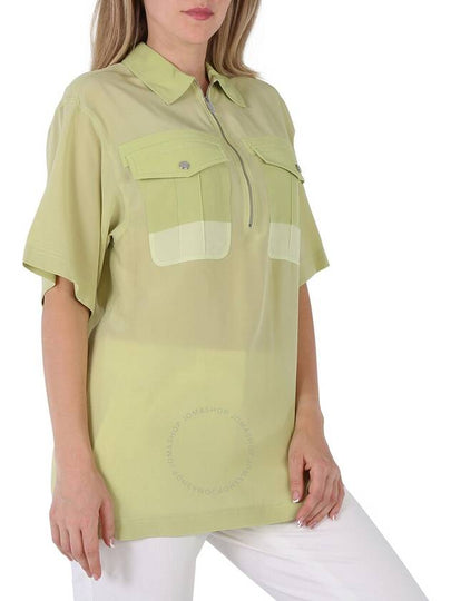 Burberry Ladies Mist Green Ilona Zip-front Silk Bowling Shirt, Brand Size 4 (US Size 2) - BURBERRY - BALAAN 2