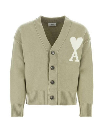 De Coeur Logo Wool Cardigan Green - AMI - BALAAN 1