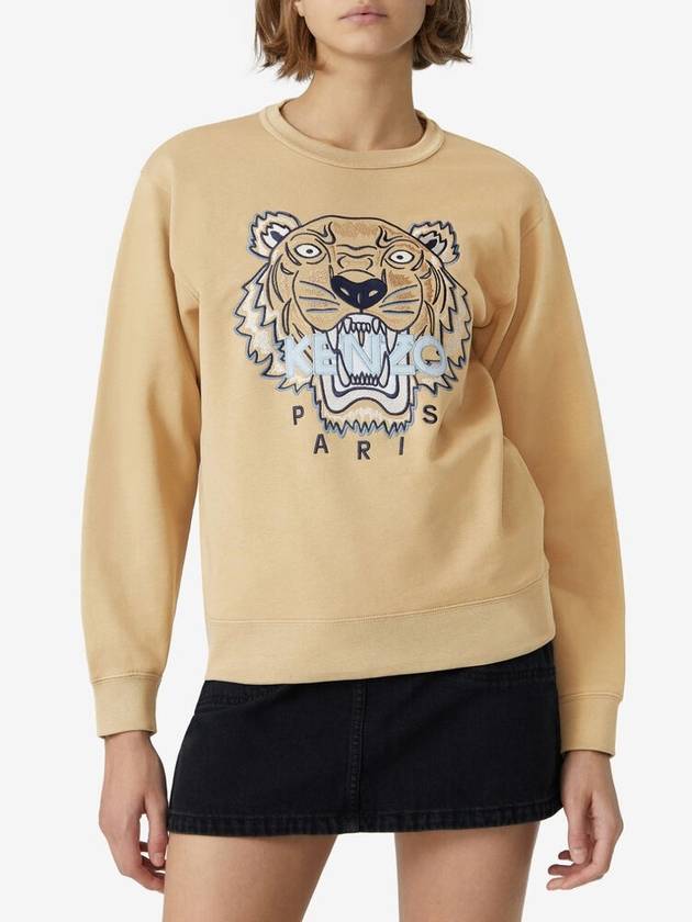 Tiger Embroidered Logo Sweatshirt Beige - KENZO - BALAAN 3