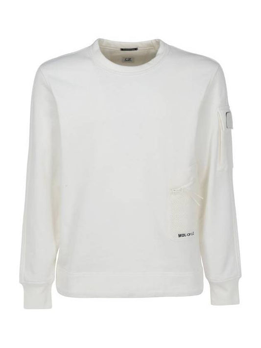 Metropolis Diagonal Fleece Utility Pocket Sweatshirt White - CP COMPANY - BALAAN 1