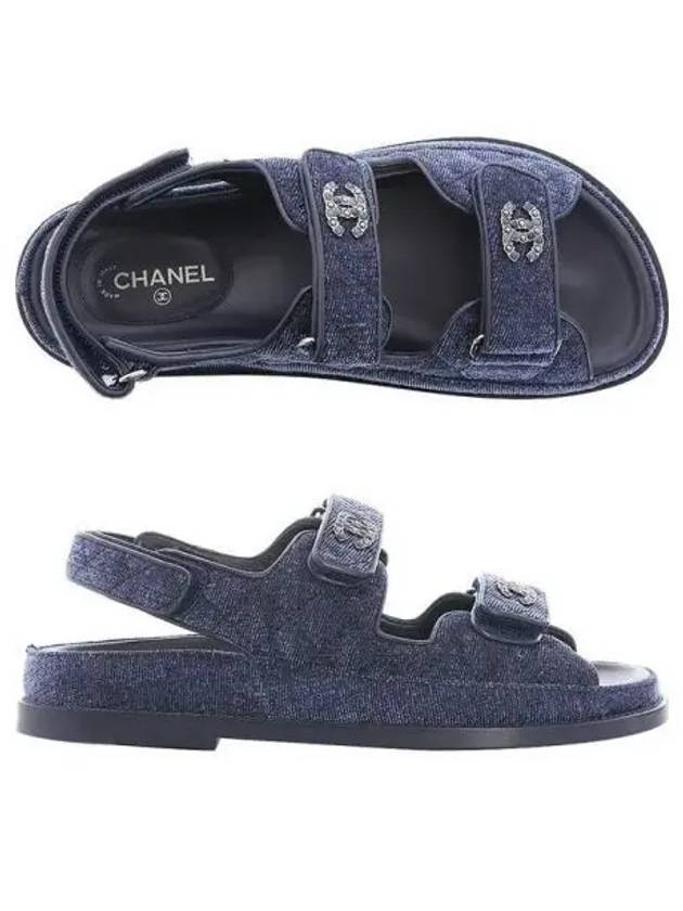 Logo velvet velcro blue sandals 271563 - CHANEL - BALAAN 1