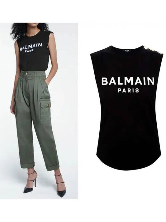 Women's Cotton Tank Sleeveless Black - BALMAIN - BALAAN.