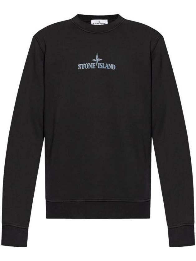 Cotton Fleece Crew Neck Sweatshirt Black - STONE ISLAND - BALAAN 1