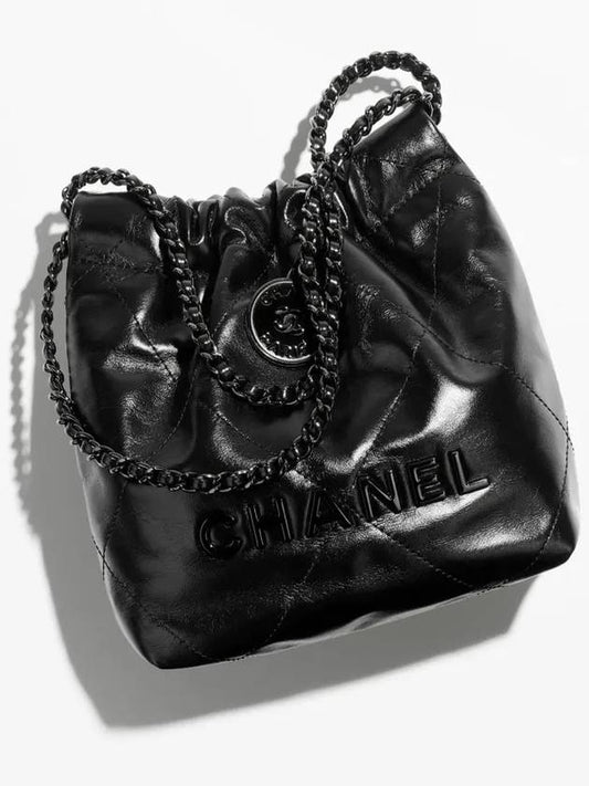 22 Mini Handbag Two Bag Shiny Calfskin Black Metal AS3980 B09220 94305 - CHANEL - BALAAN 1