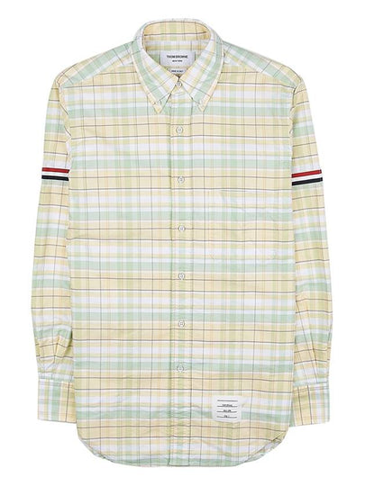 Men's Plaid Three Stripes Armband Oxford Long Sleeve Shirt Yellow - THOM BROWNE - BALAAN 2