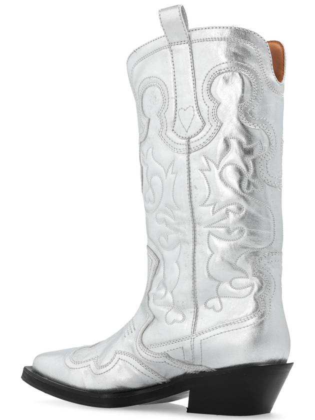 Ganni Cowboy Boots With Stitching Details, Women's, Silver - GANNI - BALAAN 5