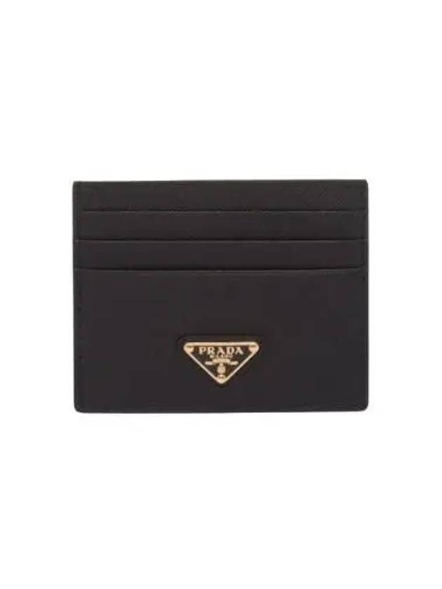 Saffiano Leather Triangle Logo Card Wallet Black Gold - PRADA - BALAAN 2