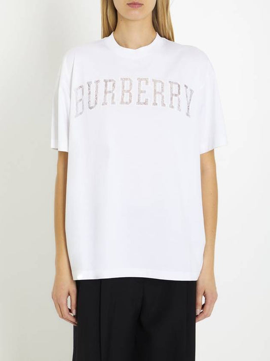 Lace logo cotton oversized T-shirt - BURBERRY - BALAAN 1