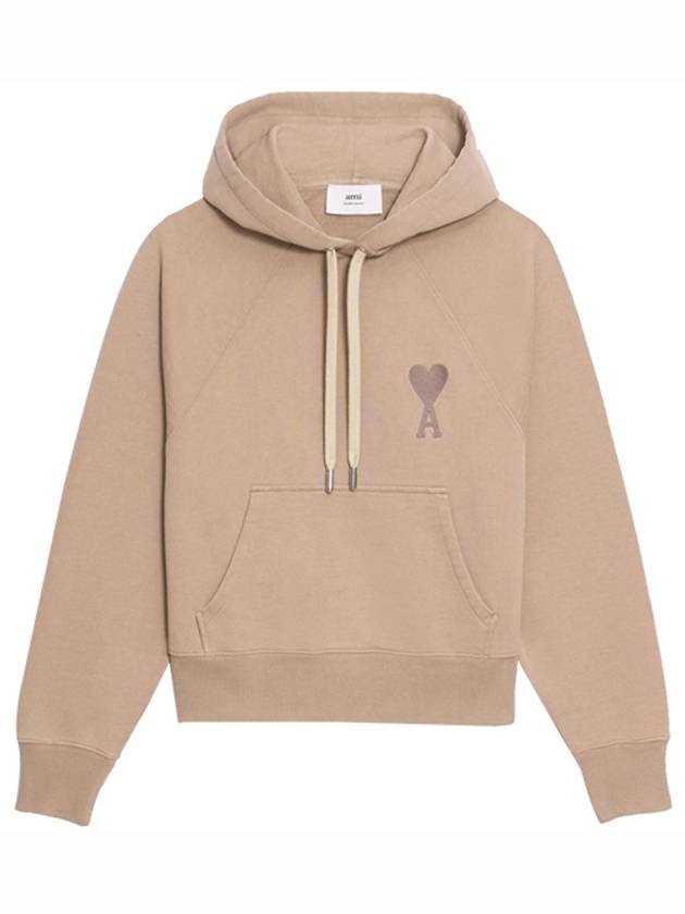 Heart Logo Cotton Hoodie Beige - AMI - BALAAN 1