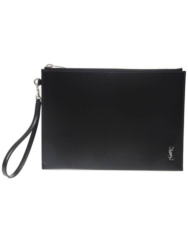 Tiny Monogram Silver Clutch Bag Black - SAINT LAURENT - BALAAN 2