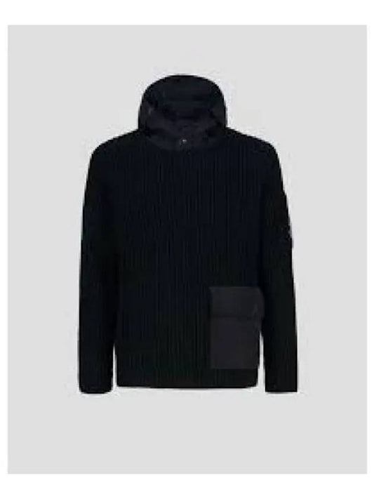 Lambswool Chrome Blend Hooded Knit Top Black - CP COMPANY - BALAAN 2