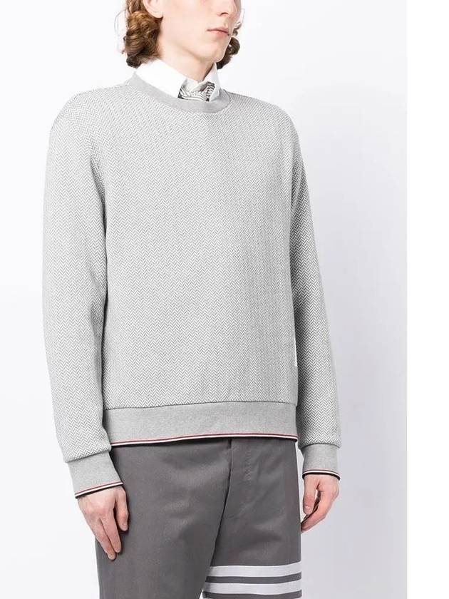 Men's Trimmed Herringbone Cotton Sweatshirt Grey - THOM BROWNE - BALAAN 5