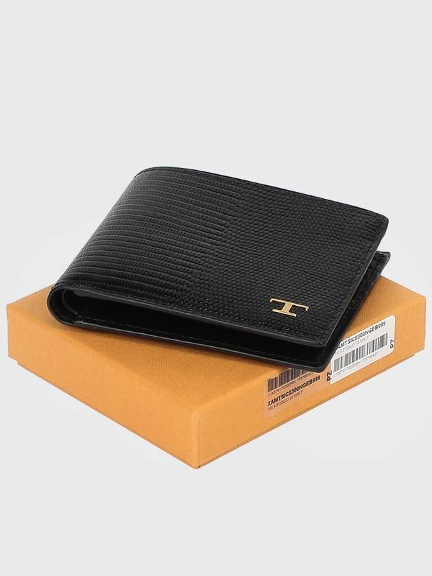 Men's T Plaque Embossed Logo Leather Half Wallet Black - TOD'S - BALAAN 9