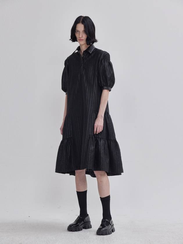 Rai Rai signature silhouette cancan lace punching leather dress black - LIE - BALAAN 5
