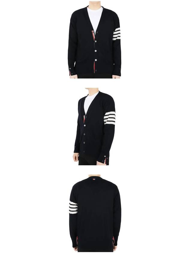 Men's Sustainable Classic Diagonal Wool Cardigan Navy - THOM BROWNE - BALAAN 4