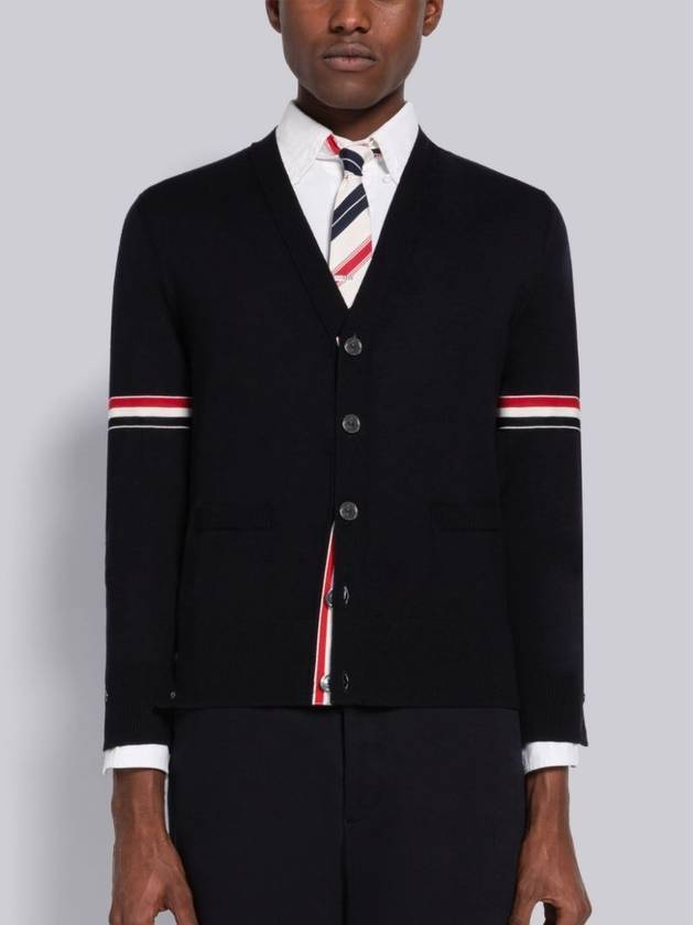 Stripe Armband Merino Wool Cardigan Navy - THOM BROWNE - BALAAN 3