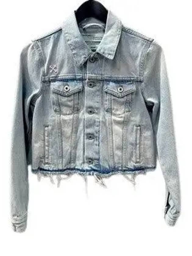 Embroidered Logo Cropped Denim Jacket Blue - OFF WHITE - BALAAN 2