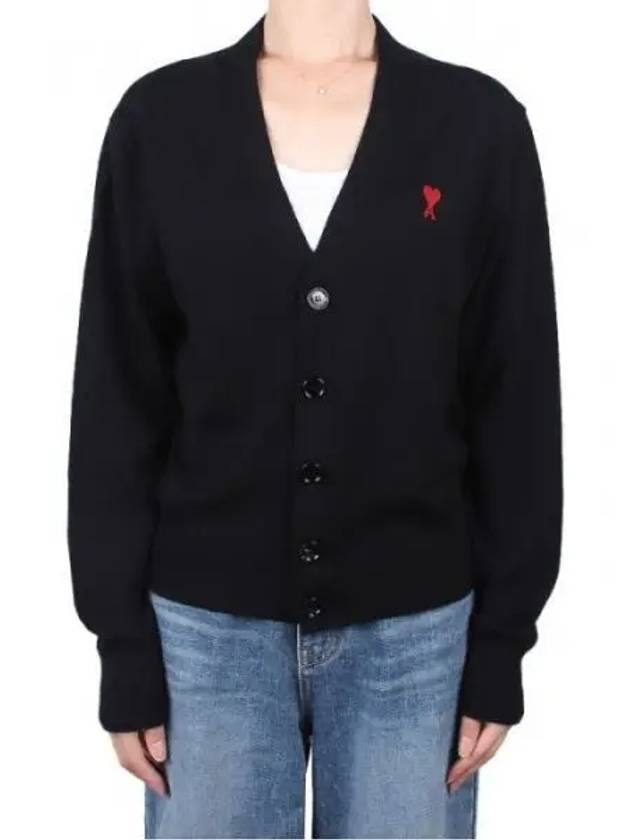 Heart Logo Wool Cardigan Black - AMI - BALAAN 2