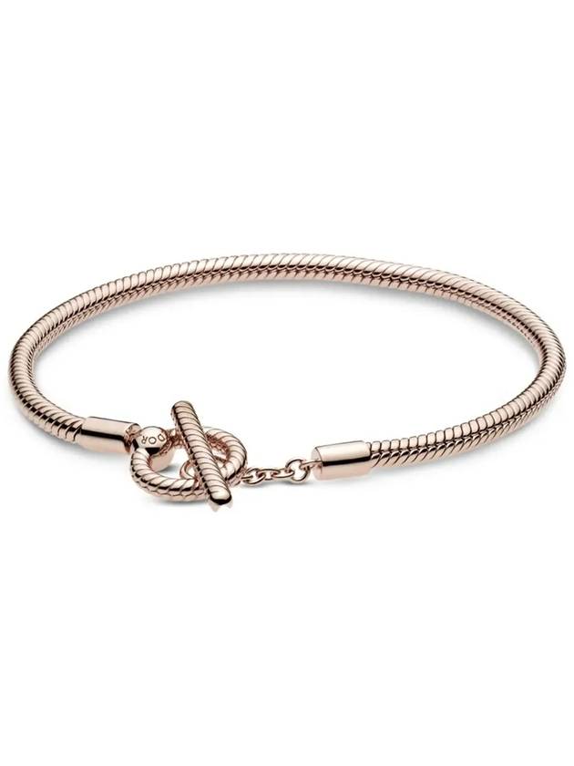 Moment T-Bar Snake Chain Bracelet Rose Gold - PANDORA - BALAAN 2