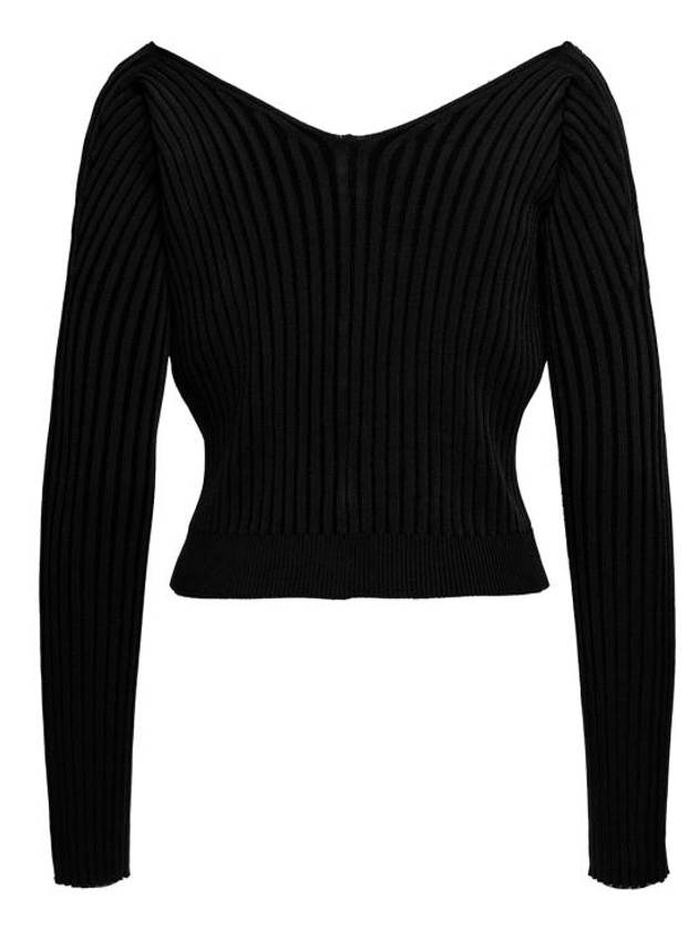 La Maille Pralu Longue Micro Charm Logo Cardigan Black - JACQUEMUS - BALAAN 3