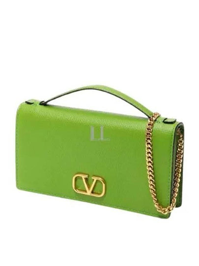 V Logo Signature Chain Grainy Calfskin Cross Bag Green - VALENTINO - BALAAN 2