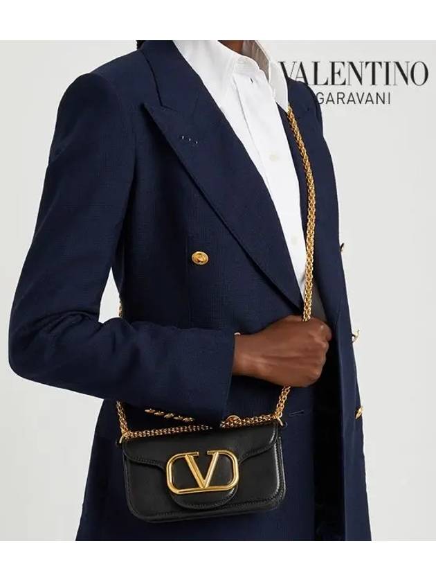 V Logo Buckle Calfskin Small Shoulder Bag Black - VALENTINO - BALAAN 6