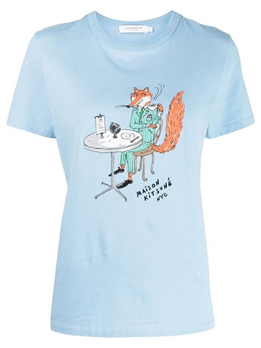 Women's Oly Coffee Fox Cotton Short Sleeve T-Shirt Blue - MAISON KITSUNE - BALAAN 2