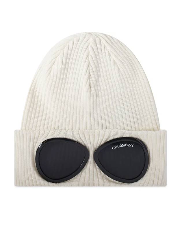 Goggle Detail Merino Wool Beanie White - CP COMPANY - BALAAN 1