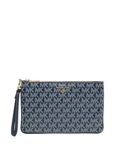 Jet Set Monogram Leather Clutch Bag Navy - MICHAEL KORS - BALAAN 1