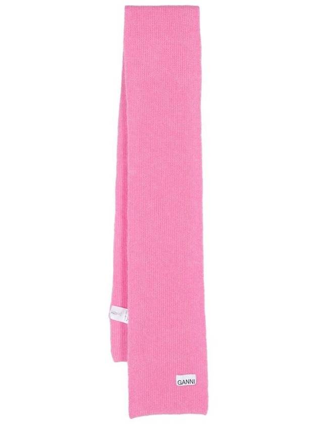 Logo Patch Wool Blend Muffler Pink - GANNI - BALAAN 2