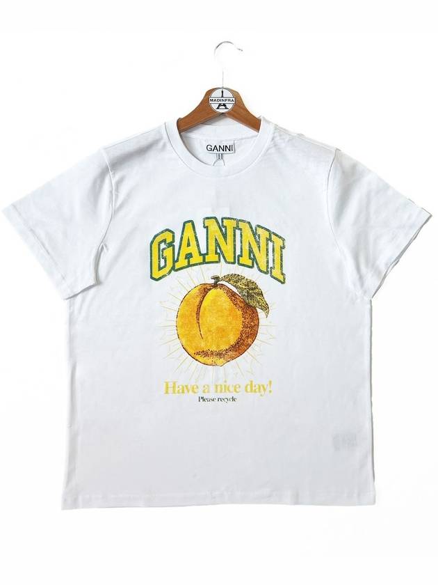 Women's Relaxed Peach Print Short Sleeve T-Shirt White - GANNI - BALAAN 2