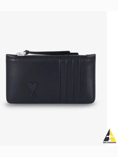 De Coeur Zippered Leather Card Wallet Black - AMI - BALAAN 2