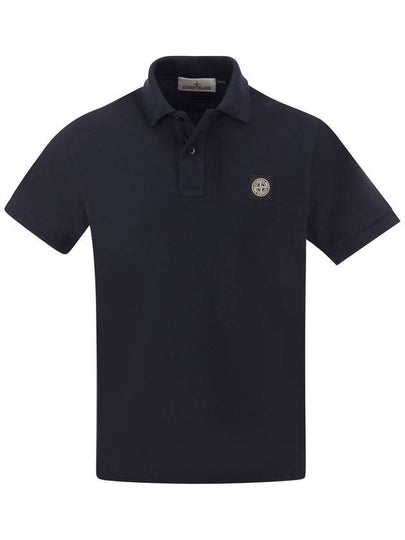 Pique Stretch Cotton Short Sleeve Polo Shirt Navy - STONE ISLAND - BALAAN 2