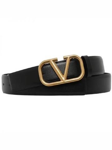 V Logo Signature Leather Belt Black - VALENTINO - BALAAN 1