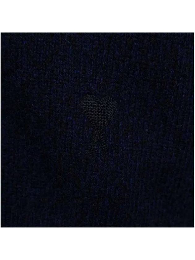 Heart Logo V Neck Cashmere Cardigan Navy - AMI - BALAAN 3