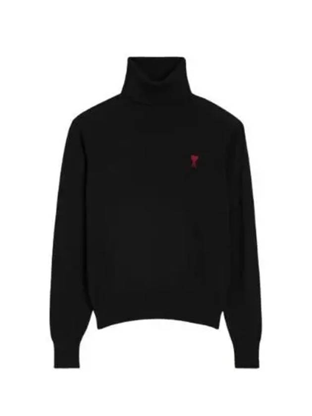 Men's Heart Logo Wool Turtleneck Black - AMI - BALAAN 2